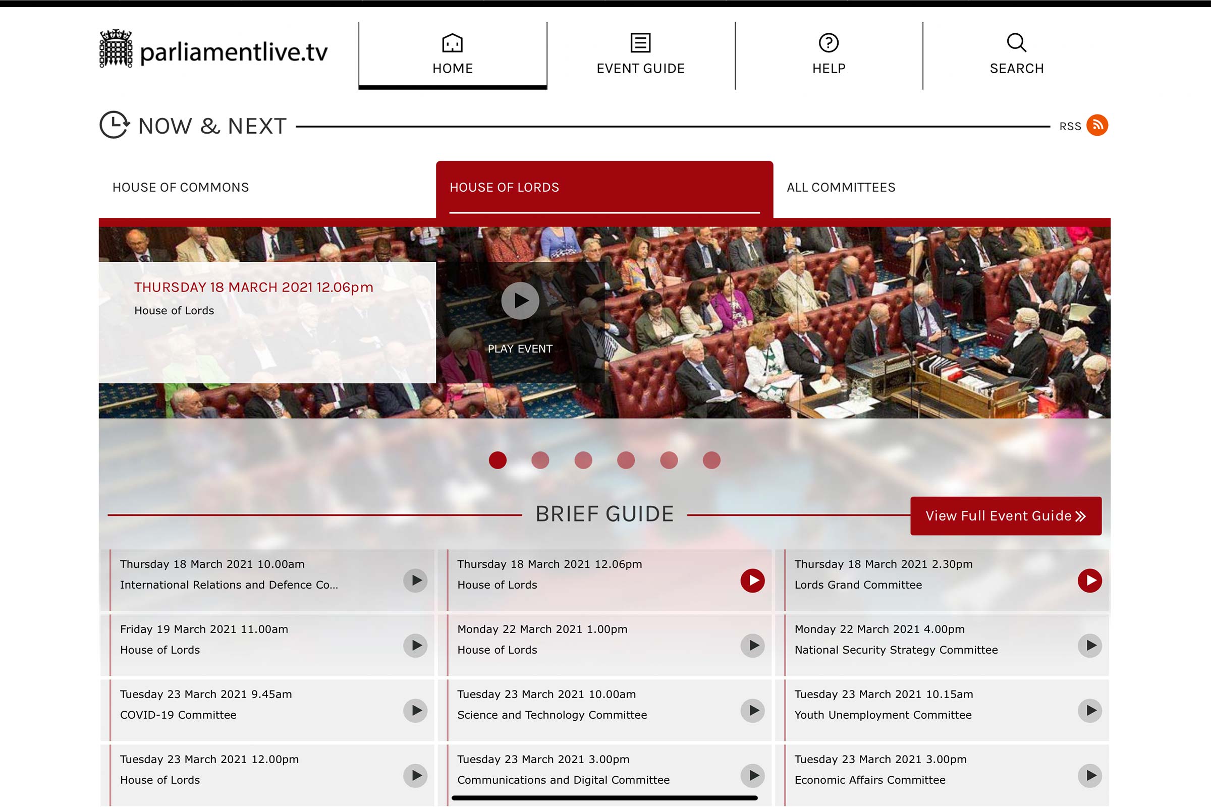 House of Lords screen